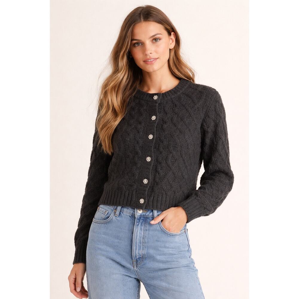 Free Assembly Cable Knit Jewel Button Cardigan Sweater NWT